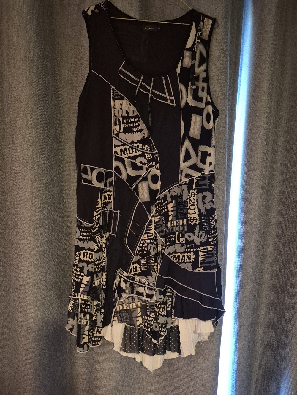 Goa Brand Black and White Patterned Layered Asymetrical Sleeveless Dress